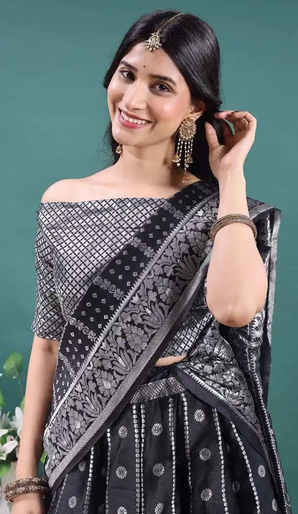Black Soft Jacquard Party Wear Plus Size Lehenga Choli - 15052220663