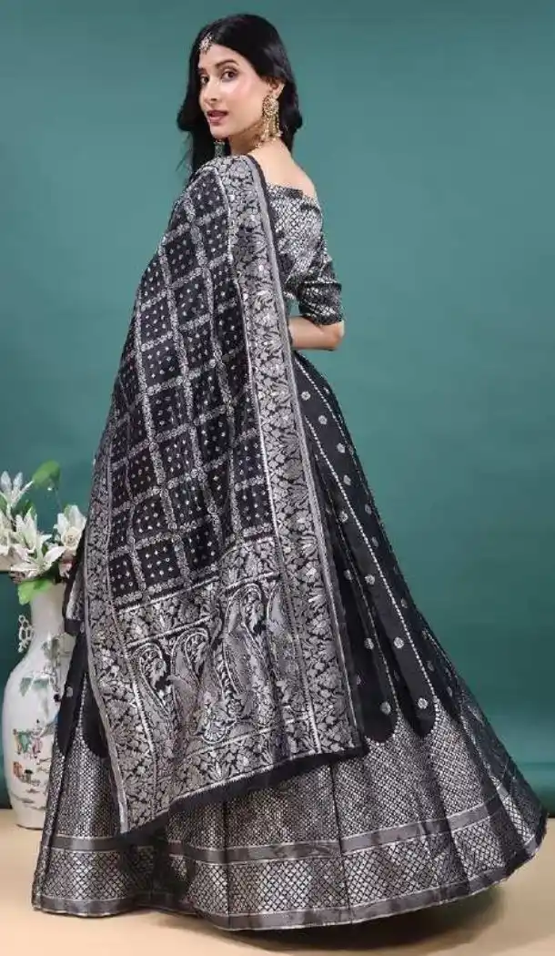 Black Party Wear Soft Jacquard Lehenga Choli - 15052220663