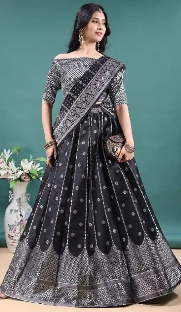 Black Party Wear Soft Jacquard Lehenga Choli - 15052220663