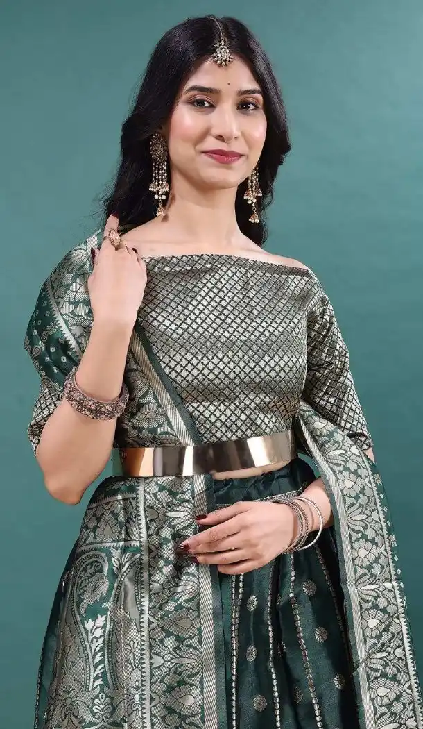 Green Jacquard Work Plus Size Party Wear Lehenga Choli - 15052220664