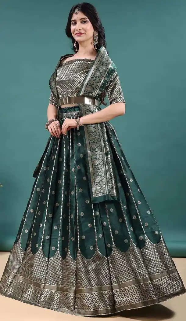 Green Soft Jacquard Lehenga Choli with Jacquard Work - 15052220664