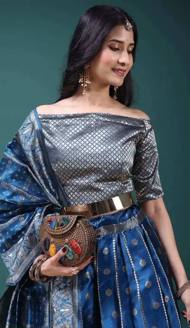 Blue Party Wear Soft Jacquard Plus Size Lehenga Choli - 15052220665