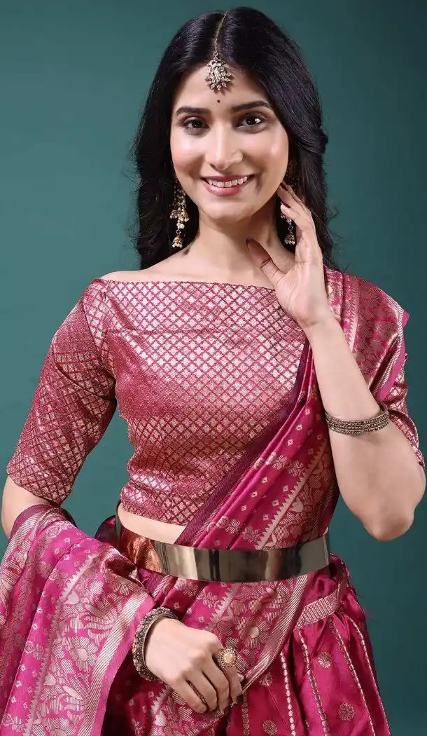 Pink Soft Jacquard Plus Size Lehenga Choli for Party Wear - 15052220667