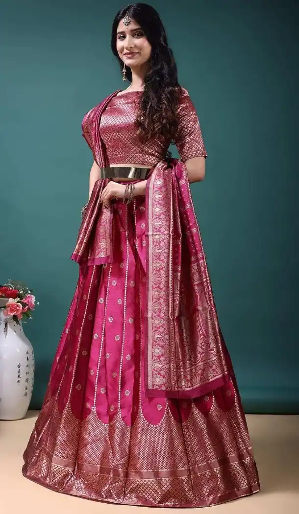 Pink Jacquard Work Soft Jacquard Lehenga Choli - 15052220667