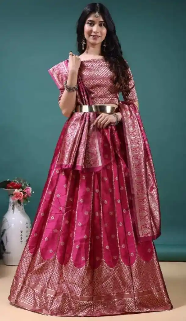 Pink Jacquard Work Soft Jacquard Lehenga Choli - 15052220667