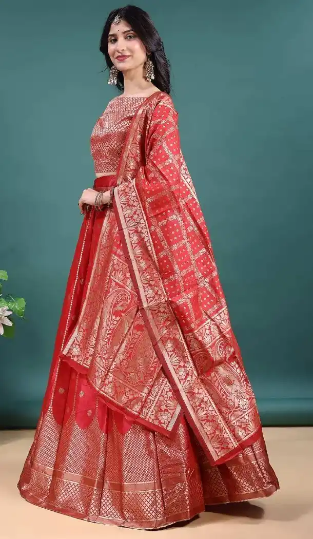 Red Soft Jacquard Party Wear Lehenga Choli - 15052220668
