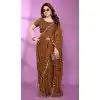 Brown Beads Work Satin Silk Plus Size Party Wear Saree - 15053220669
