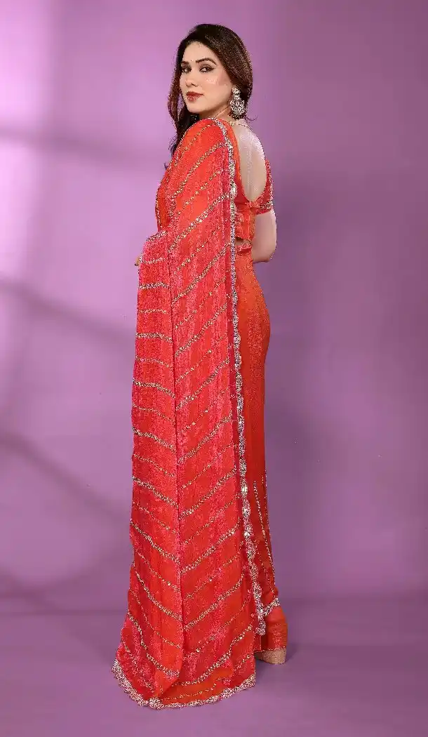 Gajari Party Wear Satin Silk Saree with Beads Work - 15053220670