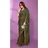 Green Party Wear Satin Silk Plus Size Saree with Beads Work - 15053220671