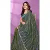 Teal Blue Satin Silk Beads Work Plus Size Party Wear Saree - 15053220672
