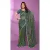 Teal Blue Satin Silk Beads Work Plus Size Party Wear Saree - 15053220672