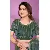 Teal Blue Satin Silk Beads Work Plus Size Party Wear Saree - 15053220672
