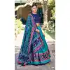 Blue Tasar Silk Printed Navratri Chaniya Choli with Sparkle Work - 15055220685