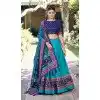 Blue Tasar Silk Printed Sparkle Work Plus Size Chaniya Choli - 15055220685