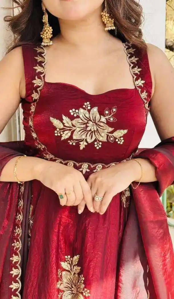 Maroon Pure Fendy Silk Embroidery Work Salwar Suit - 15063220719