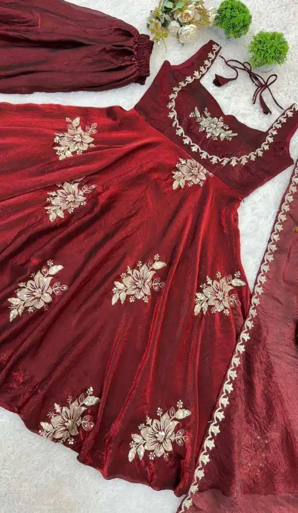 Maroon Fendy Silk Embroidery Work Plus Size Salwar Suit - 15063220719