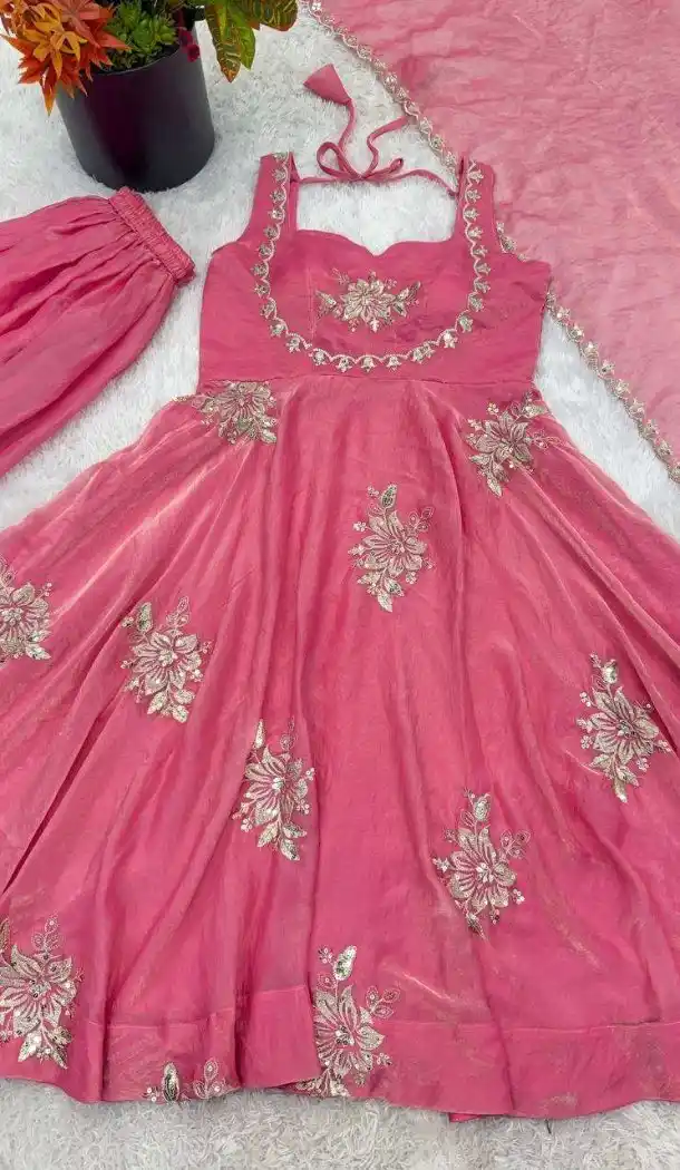 Pink Pure Fendy Silk Sequence Work Plus Size Salwar Suit - 15063220720