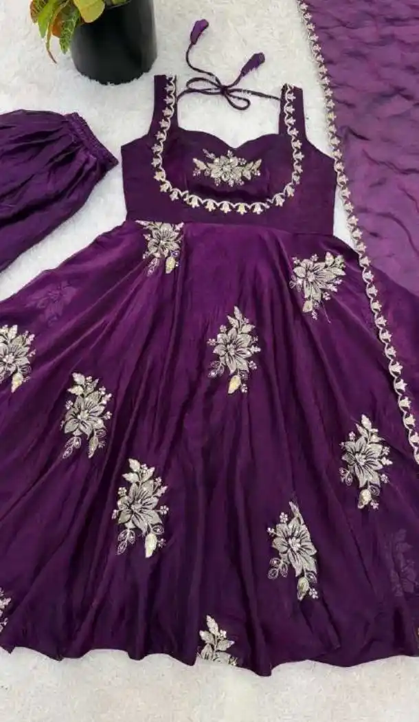 Purple Fendy Silk Embroidery Work Plus Size Salwar Suit - 15063220721