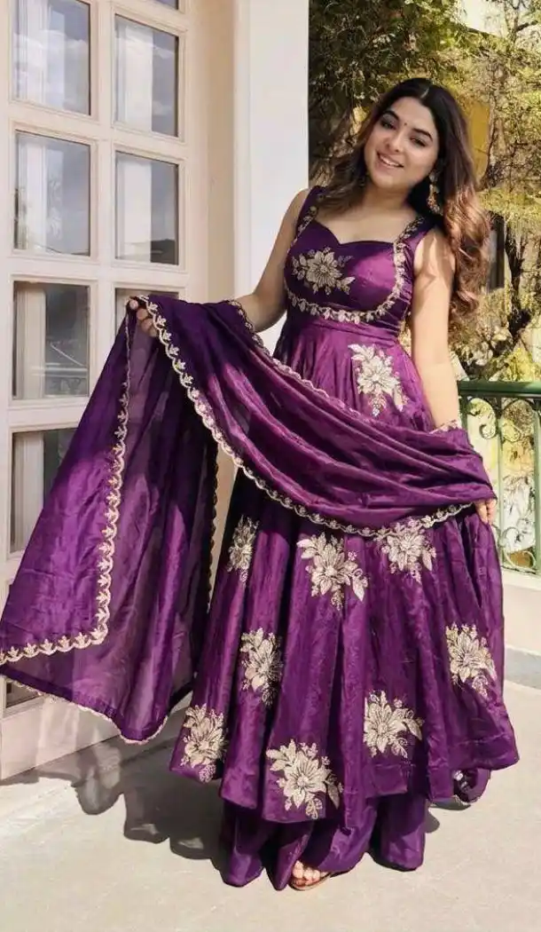 Purple Pure Fendy Silk Sequence Work Salwar Suit - 15063220721
