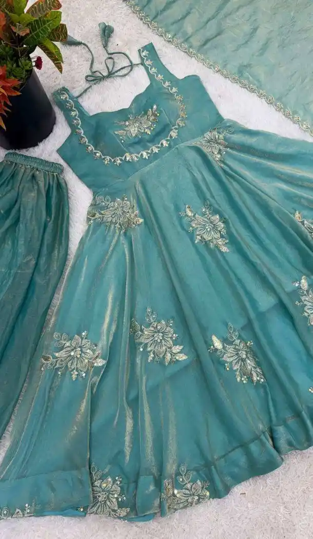 Sky Blue Pure Fendy Silk Sequence Work Plus Size Salwar Suit - 15063220722