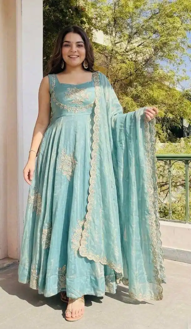 Sky Blue Fendy Silk Embroidery Work Salwar Suit - 15063220722