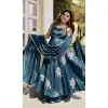 Teal Blue Sequence Work Pure Fendy Silk Salwar Suit - 15063220723