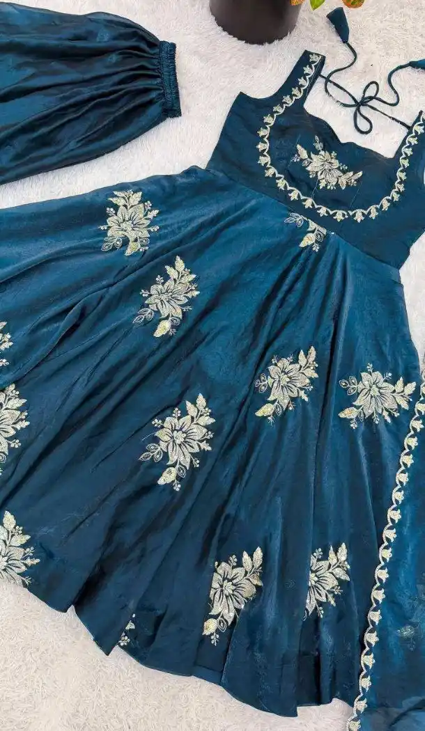 Teal Blue Fendy Silk Embroidery Work Plus Size Salwar Suit - 15063220723