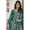 Teal Blue Heavy Embroidery Plus Size Chinon Palazzo Suit - 15067220742