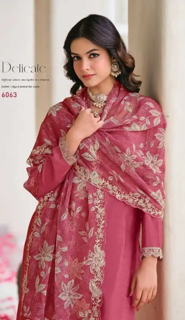 Pink Heavy Embroidery Premium Chinon Palazzo Suit - 15067220743