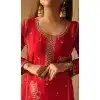 Red Faux Georgette Embroidery Plus Size Palazzo Suit - 15077220763