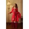 Red Faux Georgette Embroidery Plus Size Palazzo Suit - 15077220763