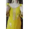 Yellow Faux Georgette Sequence Work Plus Size Palazzo Suit - 15077220764