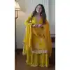 Yellow Faux Georgette Palazzo Suit with Sequence Work - 15077220764