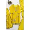 Yellow Faux Georgette Sequence Work Plus Size Palazzo Suit - 15077220764