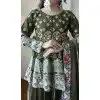 Mehendi Green Chinon Embroidery Plus Size Palazzo Suit - 15077220765