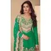 Green Real Chinon Embroidery Plus Size Palazzo Suit - 15081220776
