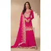 Pink Real Chinon Palazzo Suit with Embroidery Work - 15081220778