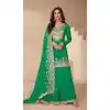 Green Real Chinon Palazzo Suit with Embroidery Work - 15081220776