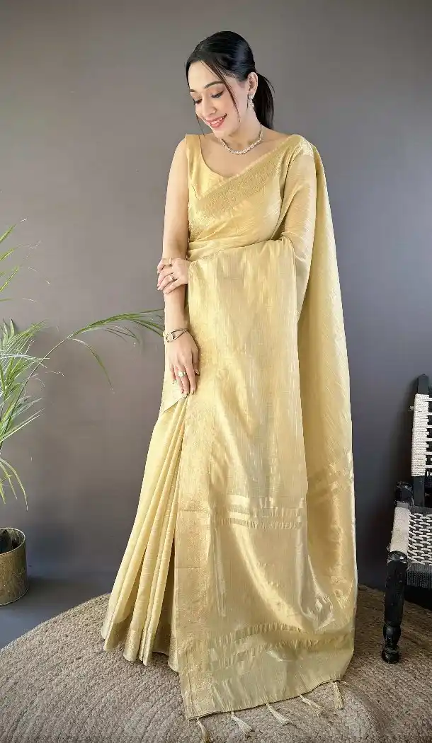 Brown Traditional Soft Cotton Saree with Zari Checks - 15094220818
