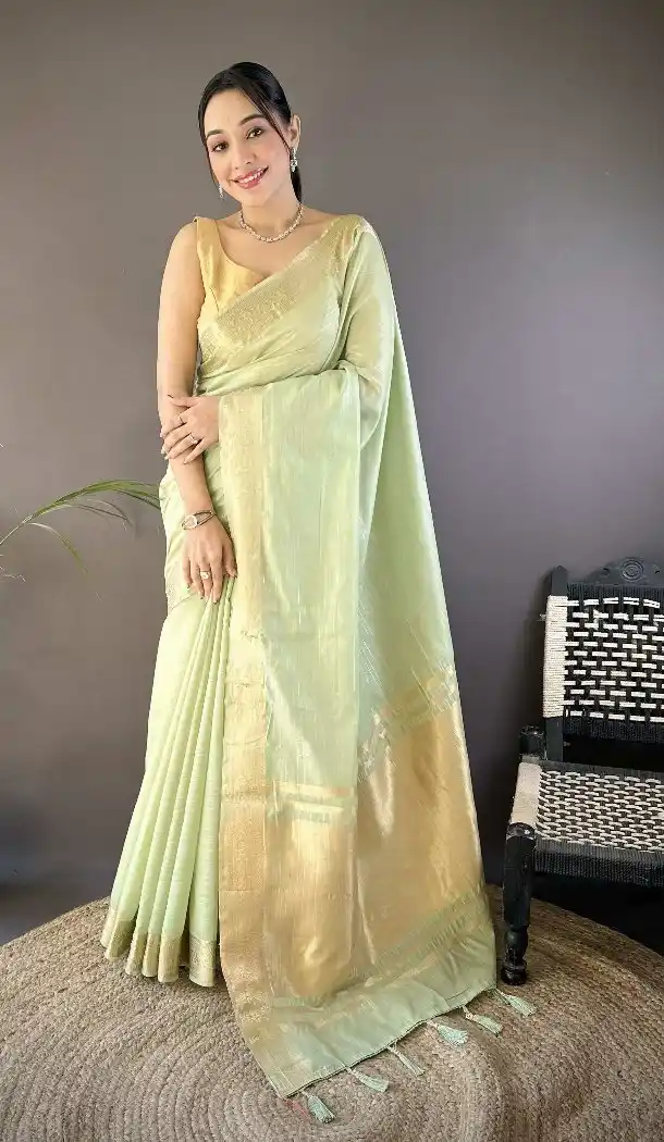 Pista Green Zari Checks Soft Cotton Traditional Saree - 15094220822