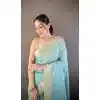 Sky Blue Soft Cotton Zari Checks Plus Size Saree - 15094220823