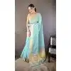 Sky Blue Soft Cotton Zari Checks Plus Size Saree - 15094220823
