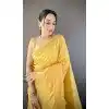 Yellow Plus Size Traditional Saree with Zari Checks - 15094220824