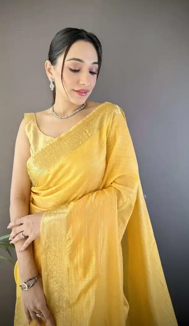 Yellow Zari Checks Traditional Soft Cotton Saree - 15094220824