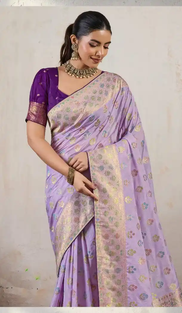 Lavender Designer Chiffon Saree with Jacquard Work - 15103220849