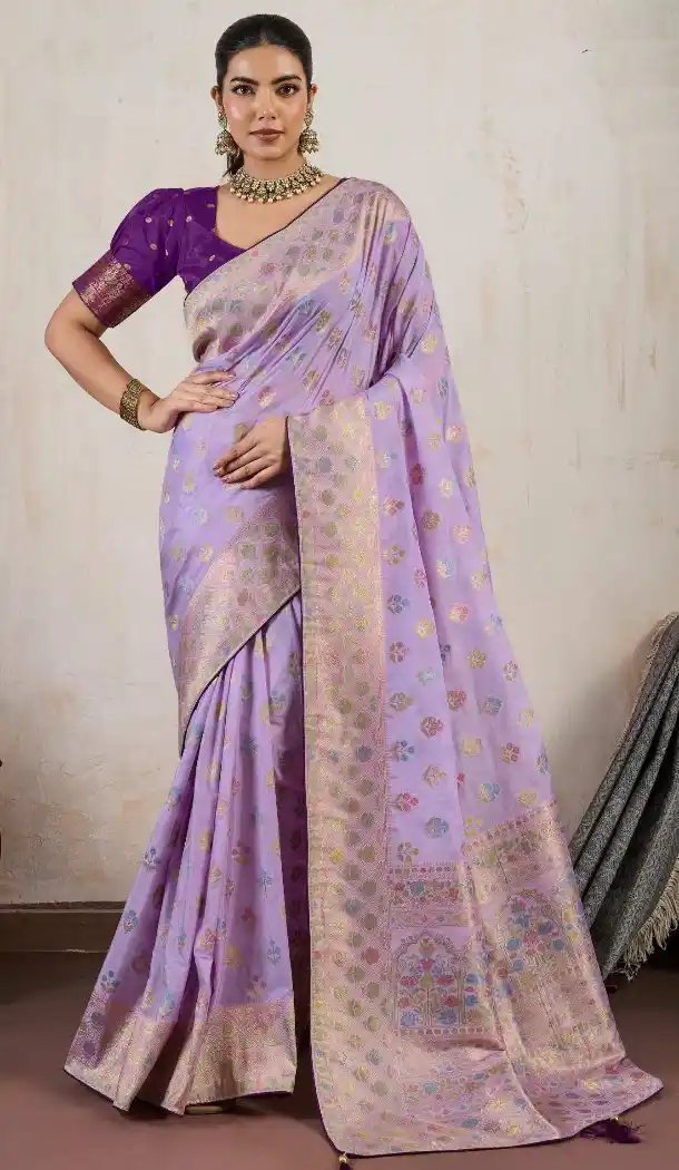 Lavender Designer Chiffon Saree with Jacquard Work - 15103220849