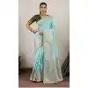 Sky Blue Chiffon Jacquard Work Plus Size Designer Saree - 15103220851