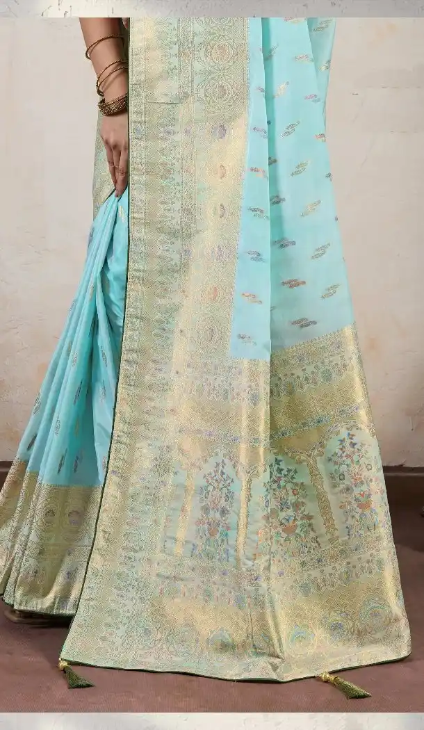 Sky Blue Chiffon Jacquard Work Plus Size Designer Saree - 15103220851