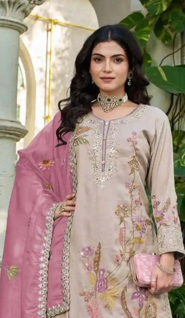 Mauve Sequence Work Shimmer Palazzo Suit - 15126220960