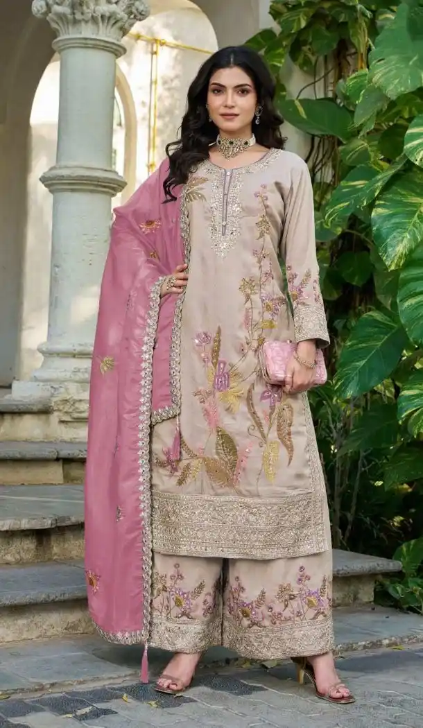 Mauve Sequence Work Shimmer Palazzo Suit - 15126220960